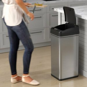 iTouchless - 13-Gal. Touchless Trash Can - Stainless Steel/Black