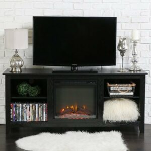 Walker Edison - 58" Open Storage Fireplace TV Stand for Most TVs Up to 65" - Black