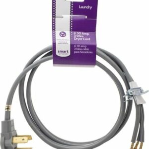 Smart Choice - 6' 30 Amp 3-Prong Dryer Cord Required for Hook-Up - Gray