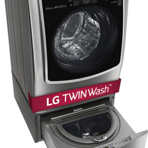 LG - SideKick 1.0 Cu. Ft. High-Efficiency Smart Top Load Pedestal Washer with 3-Motion Technology - Graphite Steel