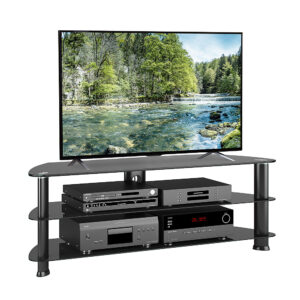 CorLiving - Black Glass Corner TV Stand, for TVs up to 65" - Satin Black