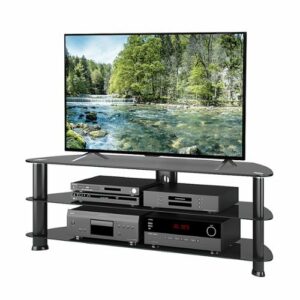 CorLiving - Black Glass Corner TV Stand, for TVs up to 65" - Satin Black