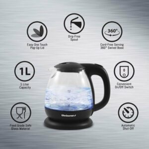 Elite Gourmet - 1L Electric Glass Water Kettle - Black