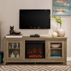 Walker Edison - 58" Transitional Two Glass Door Fireplace TV Stand for Most TVs up to 65" - Driftwood