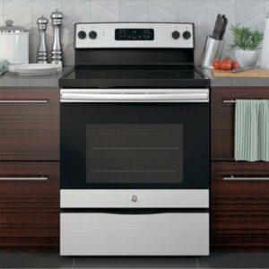 GE - 5.3 Cu. Ft. Freestanding Electric Range with Self-cleaning - Stainless Steel