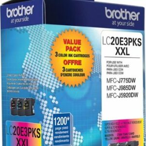 Brother - LC20E3PKS XXL Super High-Yield 3-Pack Ink Cartridges - Cyan/Magenta/Yellow