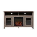 Walker Edison - 58" Tall Glass Two Door Soundbar Storage Fireplace TV Stand for Most TVs Up to 65" - Driftwood