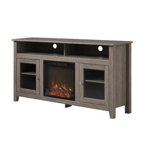 Walker Edison - 58" Tall Glass Two Door Soundbar Storage Fireplace TV Stand for Most TVs Up to 65" - Driftwood