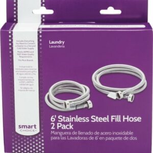 Smart Choice - 6' Stainless-Steel Washing Machine Fill Hose (2-Pack) - Silver