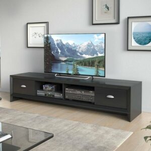 CorLiving - Lakewood Extra Wide TV Stand, for TVs up to 85" - Black Wood Grain