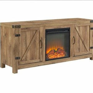 Walker Edison - 58" Modern Farmhouse Barndoor Fireplace TV Stand for Most TVs up to 65" - Barnwood