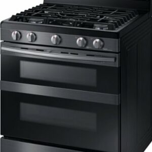 Samsung - Flex Duo 5.8 cu. ft. Self-Cleaning Freestanding Fingerprint Resistant Gas Convection Range - Black Stainless Steel