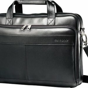 Samsonite - Leather Slim Laptop Briefcase for 15.6" Laptop - Black