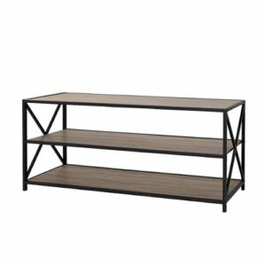 Walker Edison - Industrial Metal and Wood 3-Shelf Bookcase - Driftwood