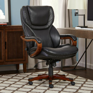 Serta - Big and Tall Leather and Bentwood Executive Chair - Black