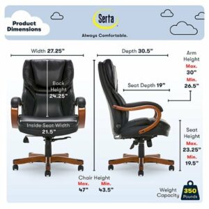 Serta - Big and Tall Leather and Bentwood Executive Chair - Black