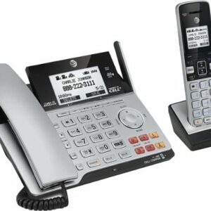 AT&T - TL86103 DECT 6.0 2-Line Expandable Corded/Cordless Phone with Bluetooth Connect to Cell and Answering System - Silver/Black