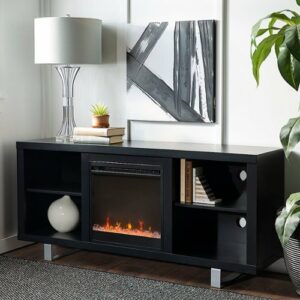 Walker Edison - Modern Open Storage Fireplace TV Stand for Most TVs up to 65" - Black