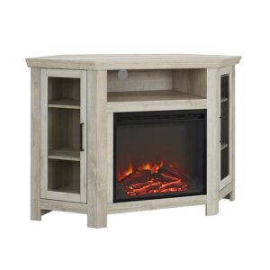 Walker Edison - Glass Two Door Corner Fireplace TV Stand for Most TVs up to 55" - White Oak