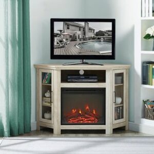 Walker Edison - Glass Two Door Corner Fireplace TV Stand for Most TVs up to 55" - White Oak