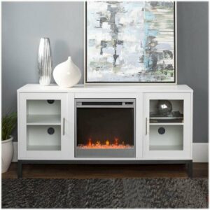 Walker Edison - Modern Two Door Fireplace TV Stand for Most TVs up to 58" - White