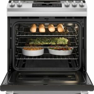 GE - 5.6 Cu. Ft. Slide-In Gas Convection Range - Stainless Steel