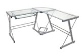 Walker Edison - 52" L-Shaped Modern Glass Corner Computer Desk - Silver