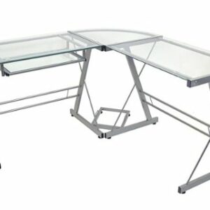 Walker Edison - 52" L-Shaped Modern Glass Corner Computer Desk - Silver