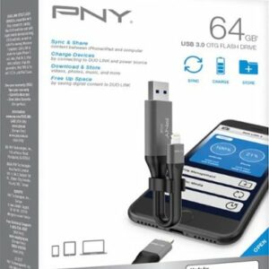 PNY - DUO Link 64GB USB 3.0 OTG Flash Drive for iOS Devices and Computers - Gray