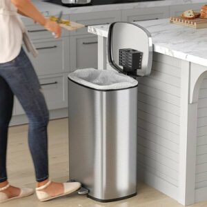 Halo - Premium 13.2 Gallon Step Pedal Trash Can with AbsorbX Odor Control System & Removable Inner Bucket - Stainless steel