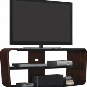 Twin Star Home - TV Stand for TVs up to 60” with Black Glass - Meridian Cherry