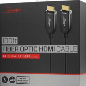 Rocketfish™ - 100' 4K UltraHD/HDR In-Wall Rated Active Fiber Optical HDMI Cable - Black