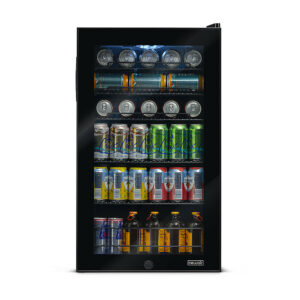 NewAir - 126-Can Beverage Cooler with Glass Door, Adjustable Shelves, 7 Temperature Settings and Lock - Black