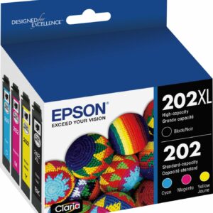 Epson - 202/202XL 4-Pack High-Yield and Standard Capacity - Cyan/Magenta/Yellow/Black