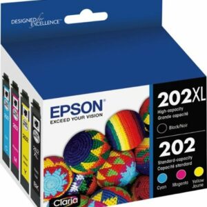 Epson - 202/202XL 4-Pack High-Yield and Standard Capacity - Cyan/Magenta/Yellow/Black