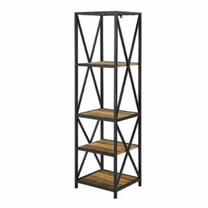 Walker Edison - X-frame Industrial Wood and Metal 4-Shelf Bookcase - Rustic Oak