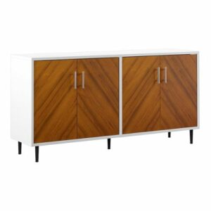 Walker Edison - 58” Mid Century Modern Faux Bookmatch Buffet/TV Stand Fits Most TVs up to 65" - Brown / White