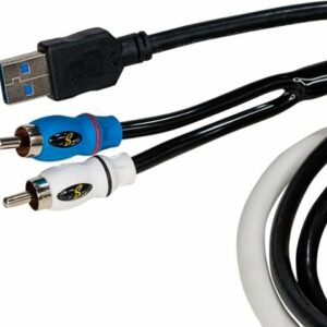 Stinger - 1.7’ Marine Series 3.5mm Audio Input to Male RCA with USB 3.0 Port - Black