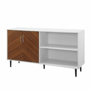 Walker Edison - Mid-Century Modern TV Stand for Most TVs Up to 65" - Dark Walnut/White