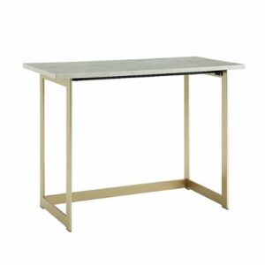 Walker Edison - Modern Faux Marble Computer Desk - White Faux Marble/Gold