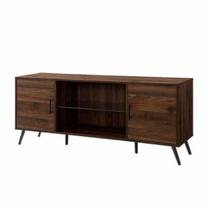 Walker Edison - 60" Mid Century Modern TV Stand Cabinet for Most TVs Up to 65" - Dark Walnut