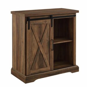 Walker Edison - Rustic Farmhouse Sliding Door Buffet Cabinet - Rustic Oak