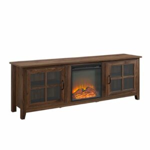 Walker Edison - 70" Traditional Glass Door Cabinet Fireplace TV Stand for Most TVs up to 80" - Dark Walnut