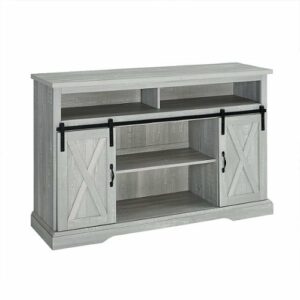 Walker Edison - Sliding Barn Door Highboy Storage Console for Most TVs Up to 56" - Stone Gray