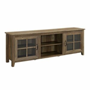 Walker Edison - 70" Farmhouse Glass Door TV Stand Console for Most TVs Up to 80" - Rustic Oak