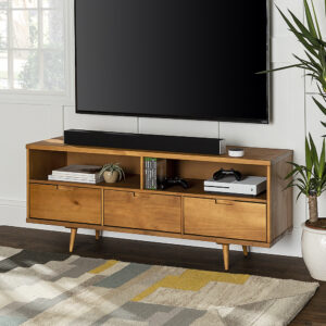 Walker Edison - 58" Mid-Century Modern 3-Drawer Wood TV Stand for TVs up to 65" - Caramel