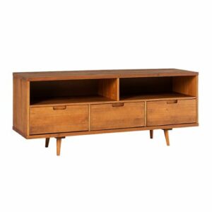 Walker Edison - 58" Mid-Century Modern 3-Drawer Wood TV Stand for TVs up to 65" - Caramel