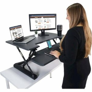 Victor - Adjustable Standing Desk Convertor with Keyboard Tray - Charcoal Gray And Black