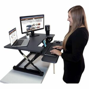 Victor - High Rise Height Adjustable Standing Desk Convertor with Keyboard Tray - Charcoal Gray And Black