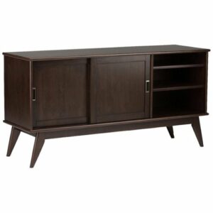 Simpli Home - Draper Mid Century TV Cabinet for Most TVs Up to 66" - Medium Auburn Brown